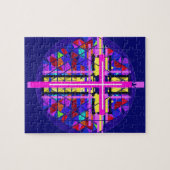 Vibrierendes beflecktes Glas-christliches Kreuz Puzzle (Horizontal)