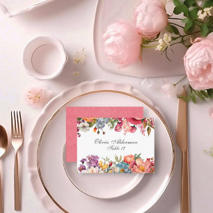 Vibrierendes Blumenwasser für Hochzeiten Platzkarte