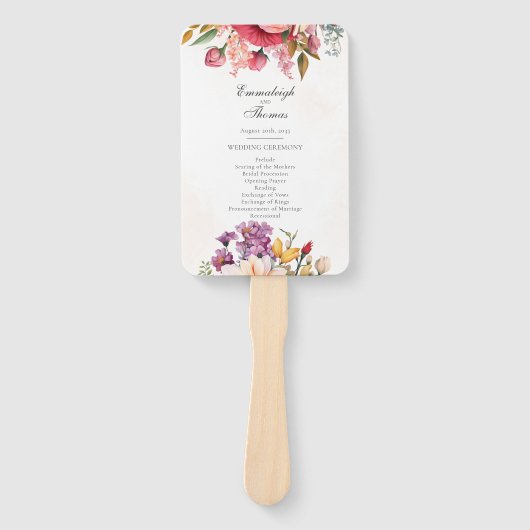Vibrierendes Blumenwasser-Hochzeitsprogramm Fächer (Vorderseite)