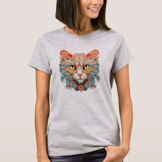 Vibrierendes Cat Head Design für Felin: Ein Kolori T-Shirt (Vorderseite)