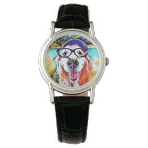 Vibrierendes goldener Retriever-Nerd-Glas-Malen Armbanduhr