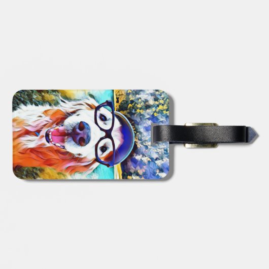 Vibrierendes goldener Retriever-Nerd-Glas-Malen Gepäckanhänger (Rückseite horizontal)