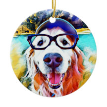 Vibrierendes goldener Retriever-Nerd-Glas-Malen