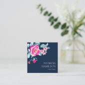 Vibrierendes Muster in heißen rosa Blume auf Navy Quadratische Visitenkarte (Stehend Vorderseite)