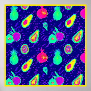 Vibrierendes Neon Fruits Design Poster
