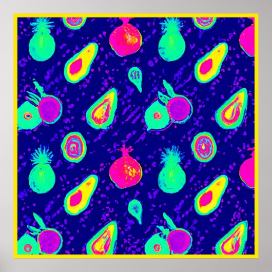 Vibrierendes Neon Fruits Design Poster (Vorne)