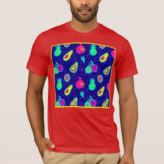 Vibrierendes Neon Fruits Design T-Shirt (Vorderseite)