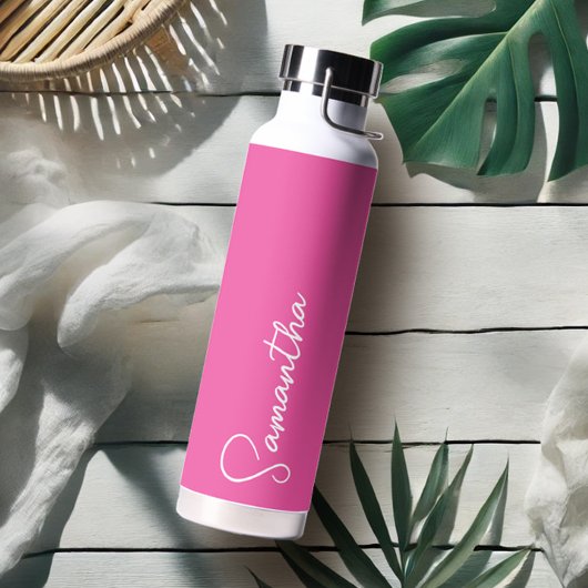 Vibrierendes Rosa und Weiß Personalisiert Trinkflasche