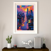 Vibrierendes Stadtbild bei Sunset Neon Lights Digi Fotodruck