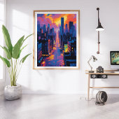 Vibrierendes Stadtbild bei Sunset Neon Lights Digi Fotodruck