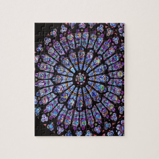 Vibrierendes und buntes Notre Dame-Buntglas Puzzle (Vertikal)