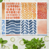 Vibrierendes Watercolor Grid Muster in Blau & Oran Geschirrtuch (Gefaltet)