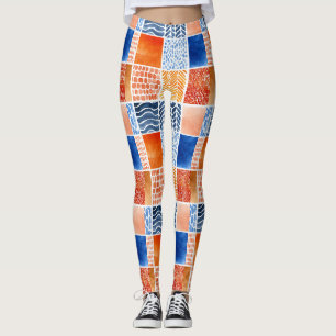 Vibrierendes Watercolor Grid Muster in Blau & Oran Leggings