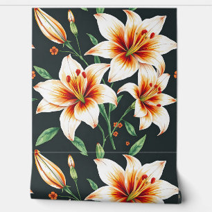 Vibrierendes Watercolor Lilies Muster in Weiß Tapete