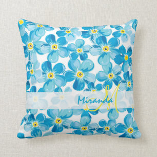 Vibrierendes Watercolorblau vergisst mich nicht Kissen