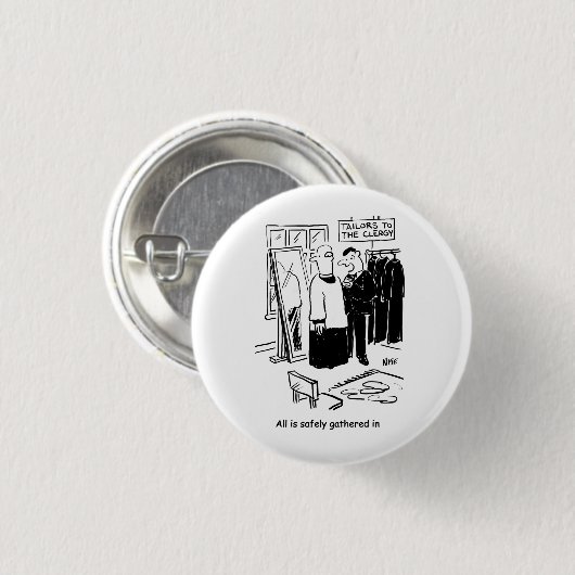 Vicar hat einen Cassock Fitting Church Cartoon Button (Vorne & Hinten)