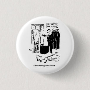 Vicar hat einen Cassock Fitting Church Cartoon Button