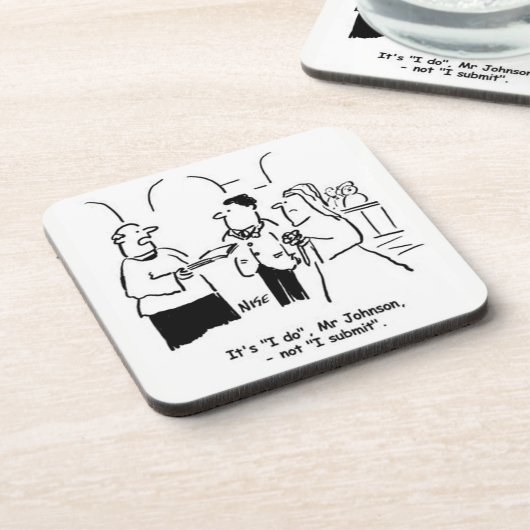 Vicar korrigiert Bridegrooms Hochzeitsstimmen. Fun Getränkeuntersetzer (Linke Seite)