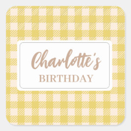 Vichy Bauernhof Gelb Gingham karierter Karo Quadratischer Aufkleber