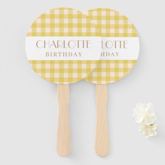 Vichy Bauernhof Gelbgingham kariertes geprüftes Pa Fächer (Vorne und Hinten)