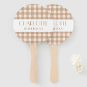 Vichy Braunbeige Gingham karierte Hochzeit Fächer (Vorne und Hinten)