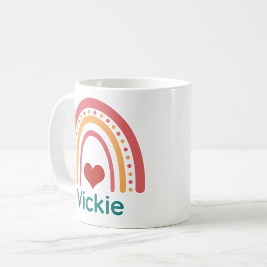 Vickie Name Vintag Boho Rainbow Kaffeetasse (Vorderseite Links)