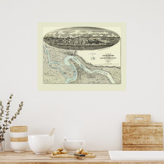 Vicksburg, MS Panoramic Map - 1863 Poster (Küche)