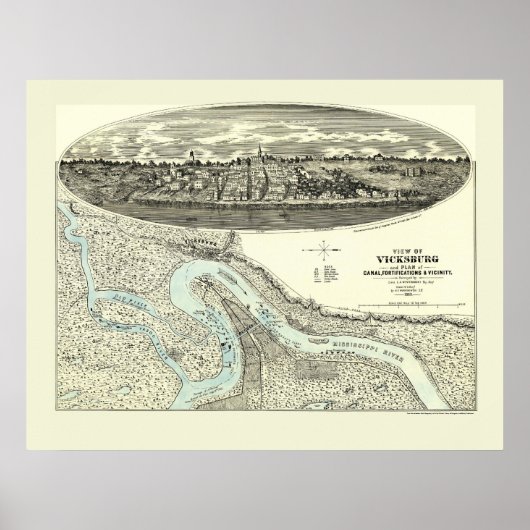 Vicksburg, MS Panoramic Map - 1863 Poster (Vorne)