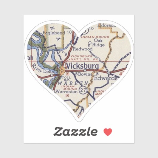 Vicksburg MS Vintage Karte Aufkleber (Blatt)