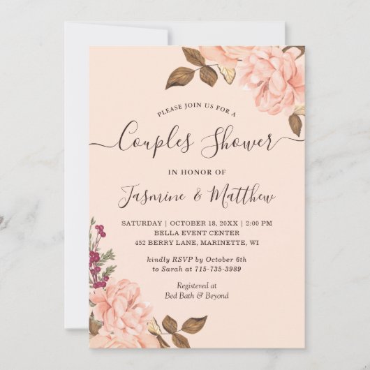 Victoria Blush Bloral Wedding Couples Dusche Einladung (Vorderseite)