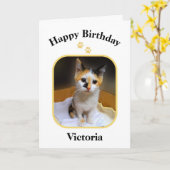 Victoria Calico Kitten Happy Birthday Karte (Gelbe Blume)