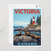 Victoria Canada Sea Lions and Lighthouse Travel Postkarte (Vorne/Hinten)