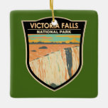 Victoria Falls National Park Vintage Keramikornament<br><div class="desc">Victoria Falls in einem Vektor Art Stil. Es liegt an der Grenze zwischen Sambia und Simbabwe und ist einer der größten Wasserfälle der Welt mit einer Breite von 1.708 m.</div>