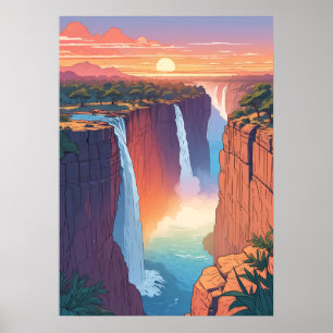 Victoria Falls Sonnenuntergang Reise Kunst Poster