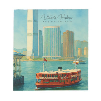 Victoria Harbor Hong Kong Retro Skyline Notizblock
