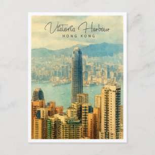 Victoria Harbour Hong Kong Aquarell Reise Karte
