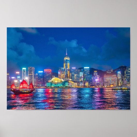 Victoria Harbour & Hong Kong Skyline bei Nacht Poster (Vorne)