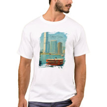 Victoria Harbour Hongkong Retro-Skyline Aquarell