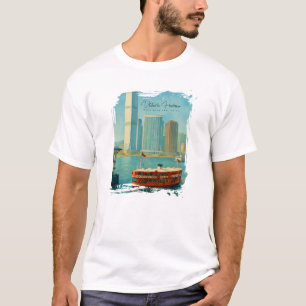 Victoria Harbour Hongkong Retro-Skyline Aquarell T-Shirt