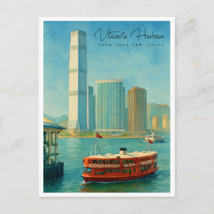 Victoria Harbour Hongkong Retro-Skyline Feiertagspostkarte