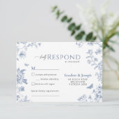 VICTORIA Regency Blue French Garden Response Card RSVP Karte (Stehend Vorderseite)