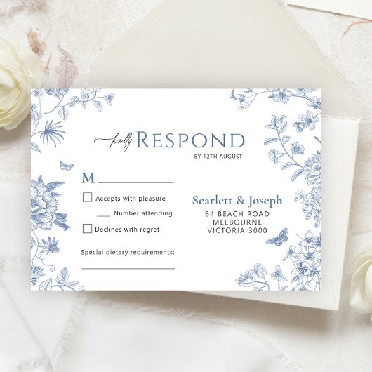 VICTORIA Regency Blue French Garden Response Card RSVP Karte