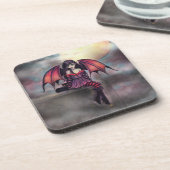 Victoria Vampire Fairy mit Cat Halloween Art Untersetzer (Linke Seite)