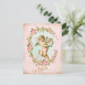 Victorian Angel Pink Rose Frame Postcard Postkarte (Stehend Vorderseite)