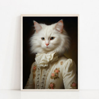 Victorian Animals Portrait Royal White Cat Vintage Poster