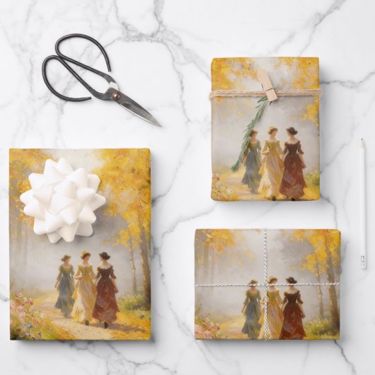 Victorian Autumn Stroll Wrapping Paper Geschenkpapier Set (Vorderseite)
