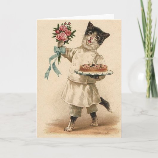 Victorian Baker Cat Congratulations & Best Wishes Karte (Vorderseite)