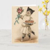 Victorian Baker Cat Congratulations & Best Wishes Karte (Gelbe Blume)