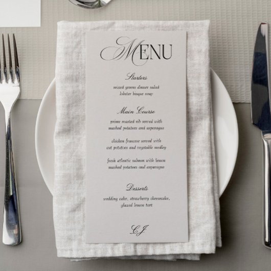 Victorian Black and Ivory Wedding Menu Card Einladung