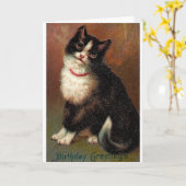 Victorian Black And White Cat Birthday Card Karte (Gelbe Blume)
